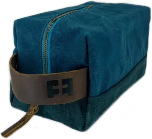 the DOPP KIT | durable waxed cotton canvas toiletry bag with leather handle (AlpineLake)
