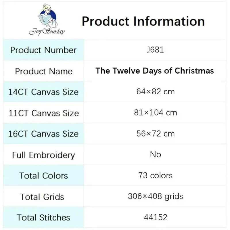 The Twelve Days of Christmas Stamped Cross Stitch Kits