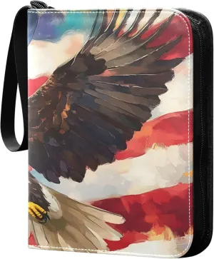 The USA Flag and Bird Card Binder 4 Pocket Collectible Trading Card Albums with 50 Sleeves Double Side PU Waterproof 3 Ring for Sports & Game Cards