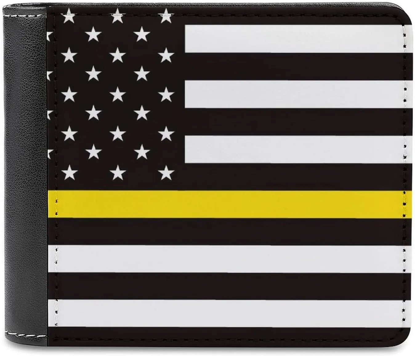Thin Yellow Gold Line U.S.A Flag Bi-fold Men's Wallets with 6 Card Holders Slim PU Leather Purse Outdoor Money Clip