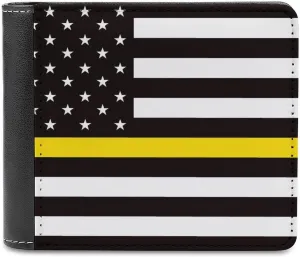Thin Yellow Gold Line U.S.A Flag Bi-fold Men's Wallets with 6 Card Holders Slim PU Leather Purse Outdoor Money Clip