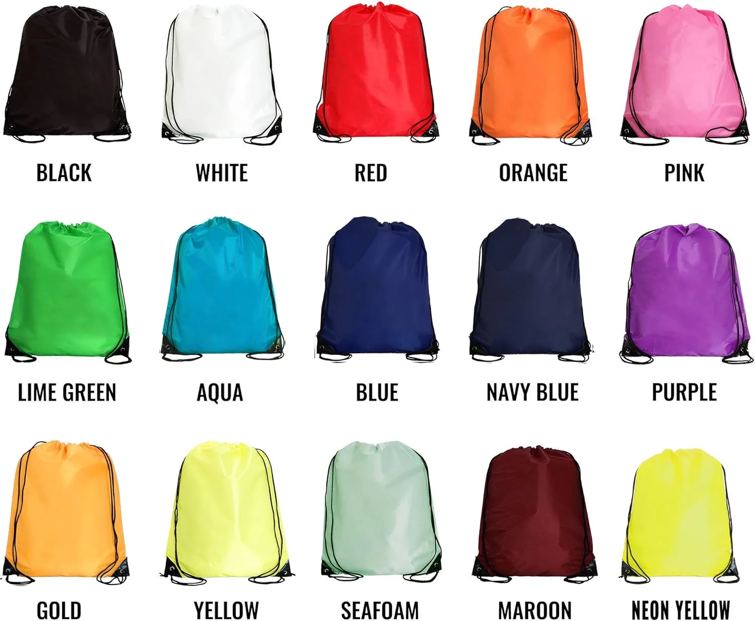 Threadart Drawstring Backpacks - Pack of 10 - Black | Sports Cinch String Sack | Gym, Storage & Travel | Large 15" x 18.5"