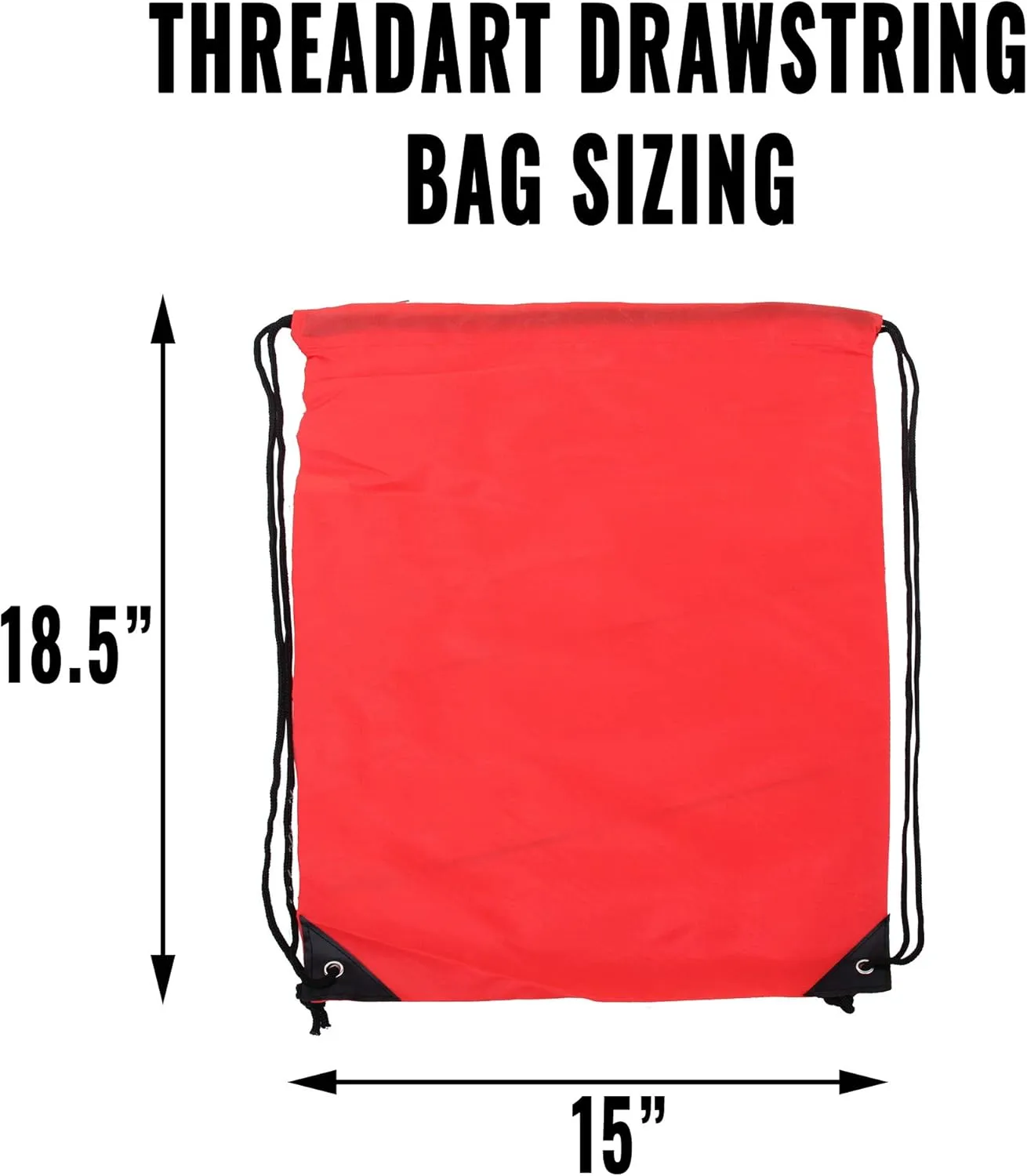 Threadart Drawstring Backpacks - Pack of 10 - Black | Sports Cinch String Sack | Gym, Storage & Travel | Large 15" x 18.5"