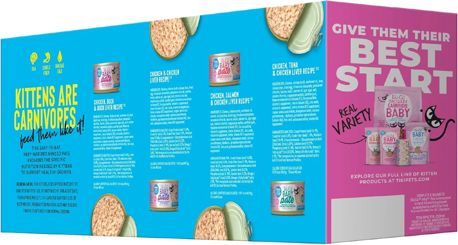 Tiki Cat Baby Pate Wet Cat Food for Kittens Variety Pack, 2.4 oz. Can (12 Count)