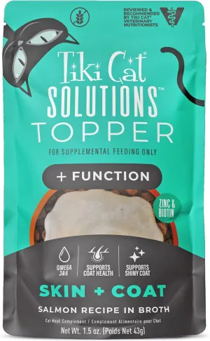 Tiki Cat Born Carnivore Functions Skin & Coat, Salmon Recipe in Broth, Formulated with Omega-3 and Biotin for Healthy Skin, Mousse Cat Food Topper, 1.5 oz. Pouch (12 Count)