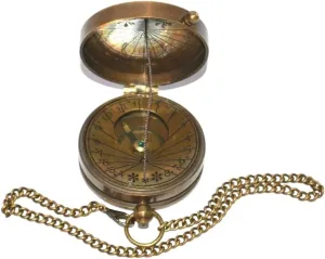 Timeless Antique Brass Sundial Compass – Maritime Marine Pocket Navigation Tool for Gift and Collecting