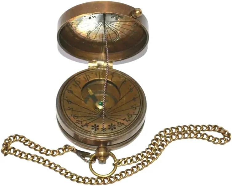 Timeless Antique Brass Sundial Compass – Maritime Marine Pocket Navigation Tool for Gift and Collecting