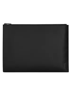 Tiny Monogram Zippered Document Holder in Matte Leather