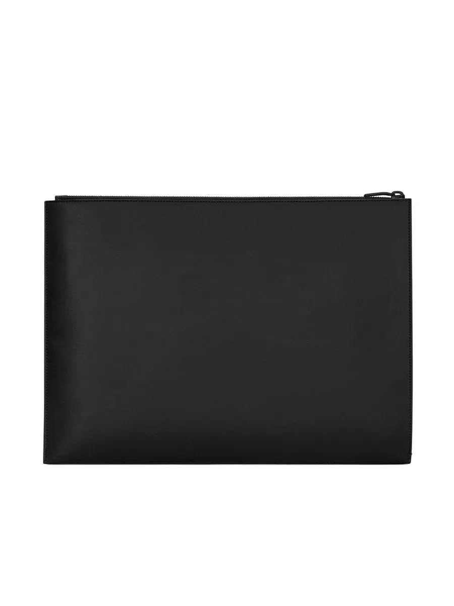 Tiny Monogram Zippered Document Holder in Matte Leather