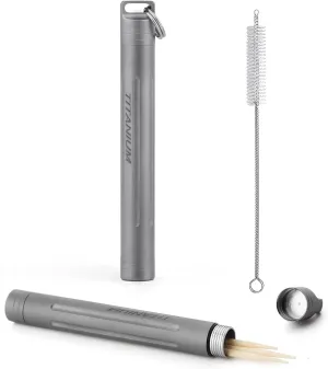 TISUR Titanium Portable Toothpick Holder Box, Pocket Waterproof Case Toothpicks Container with Keychain for Outdoor Picnic and Camping (1, Grey)
