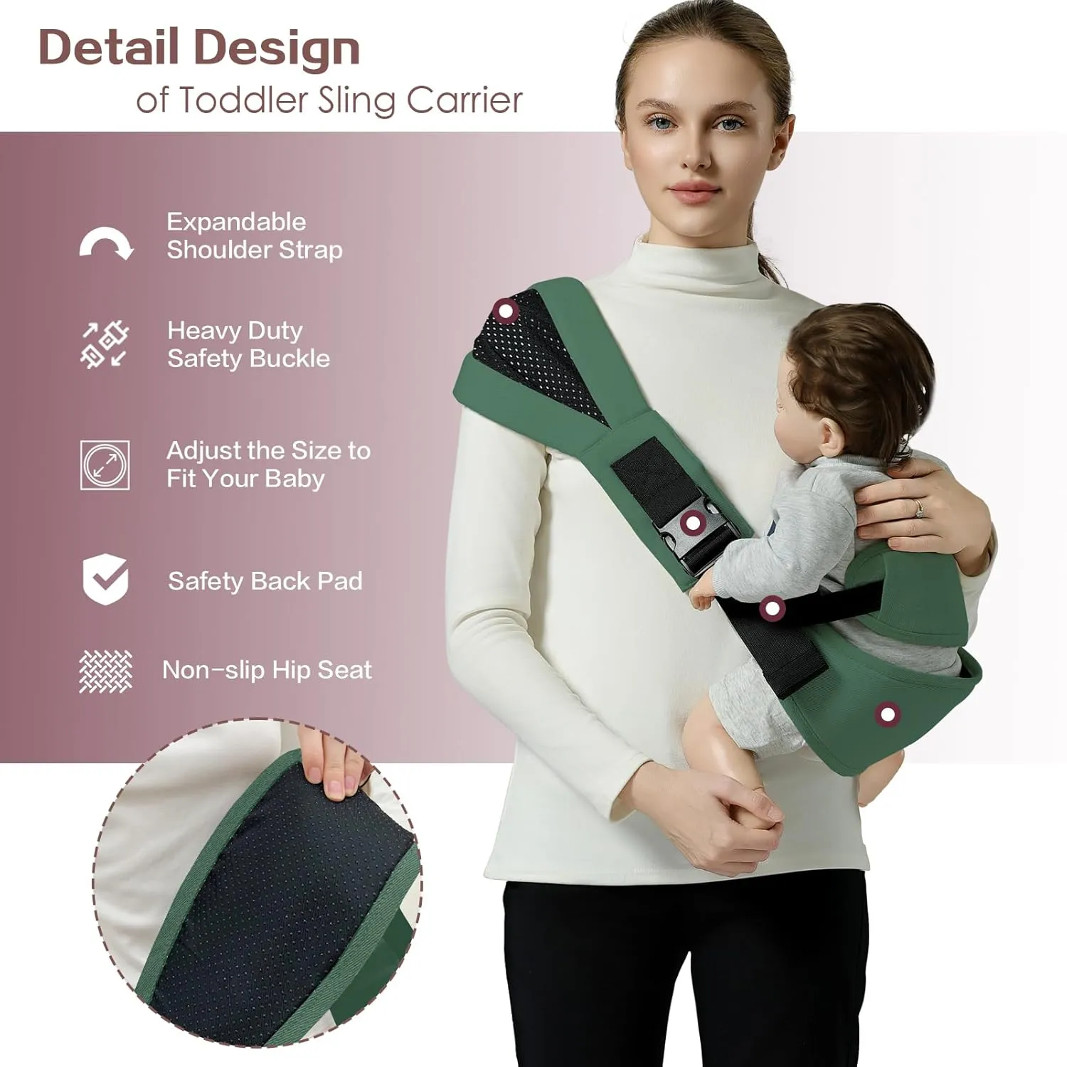 Toddler Sling Carrier, Toddler Carrier Sling Easy to Use, Baby Sling Hip Carriers with Backrest, Green