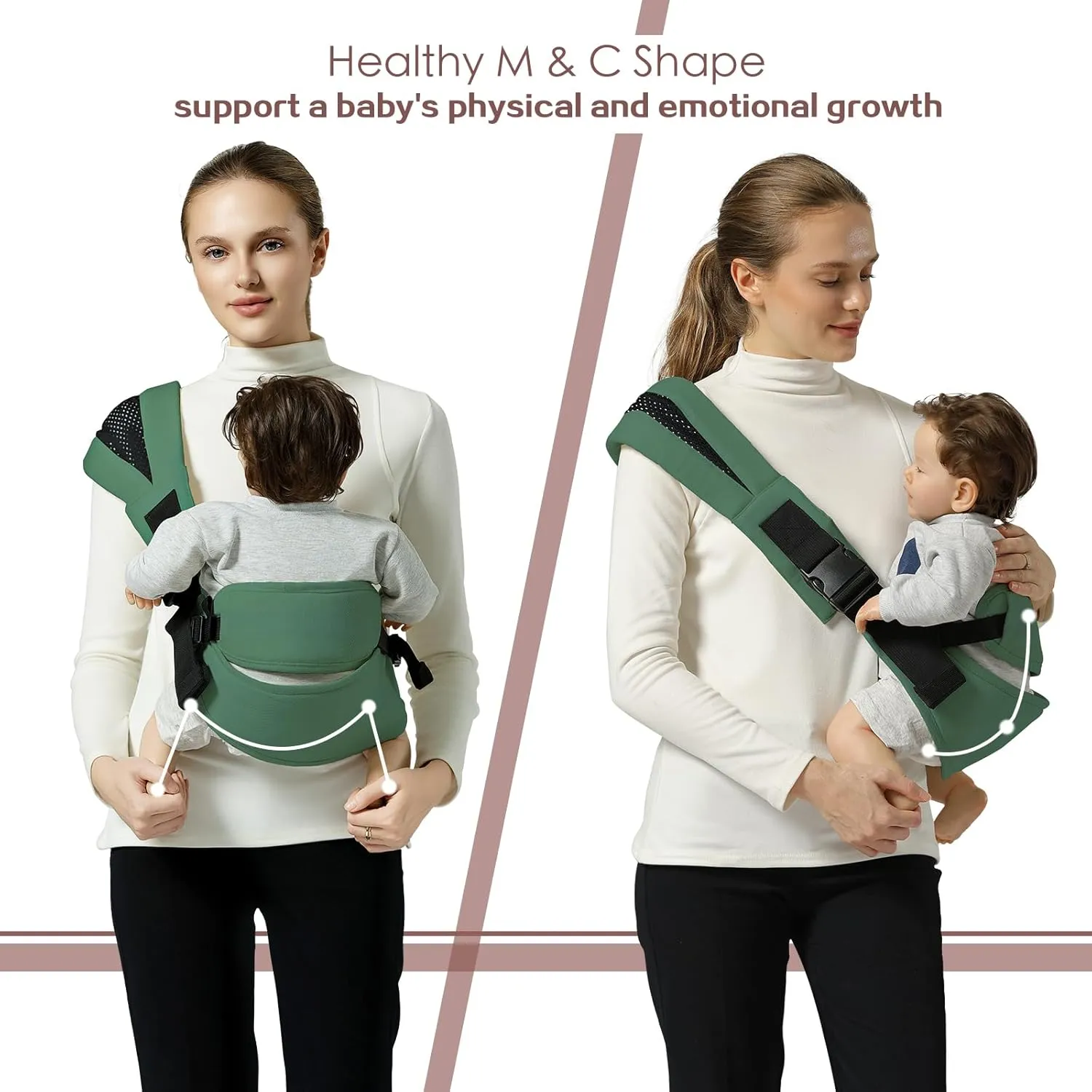 Toddler Sling Carrier, Toddler Carrier Sling Easy to Use, Baby Sling Hip Carriers with Backrest, Green