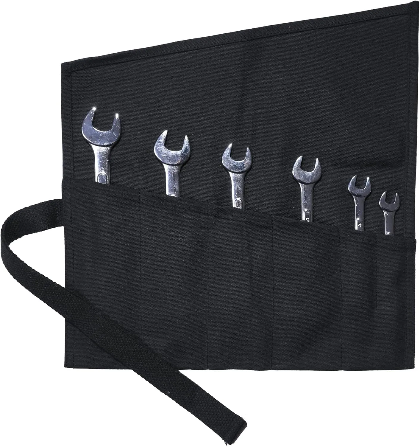 Tool Roll Up Bag with 6 Pockets,Waxed Canvas Wrench Roll Pouch for Chisels, Hammers, Fishing jigs, Carving Knife (Black)