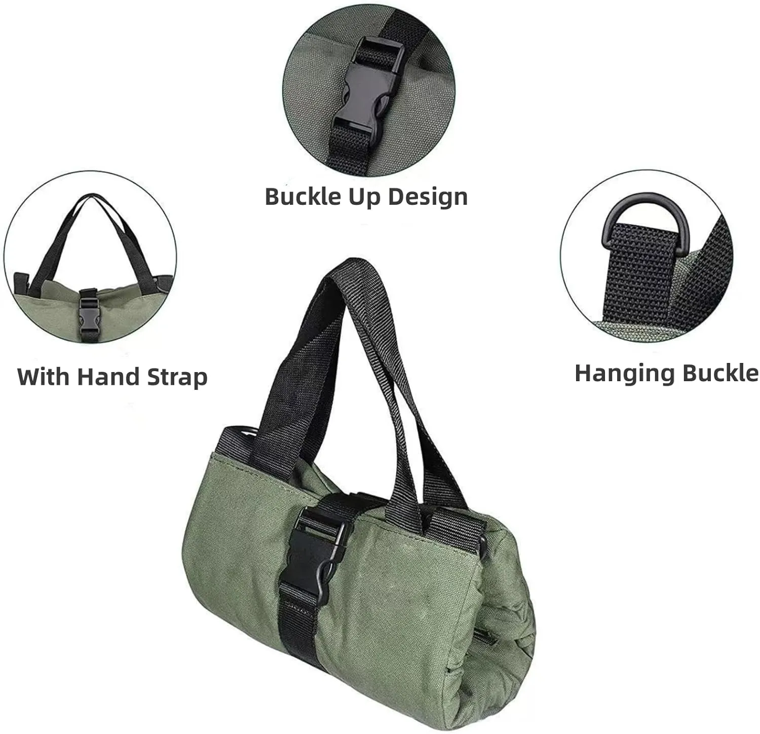 Tool Roll Up Pouch Multi-Purpose Tool Bag Durable Canvas Tools Organizer Bag,Car First Aid Kit Wrap-Roll Storage Case,Hanging Tool Zipper Carrier Tote,Green