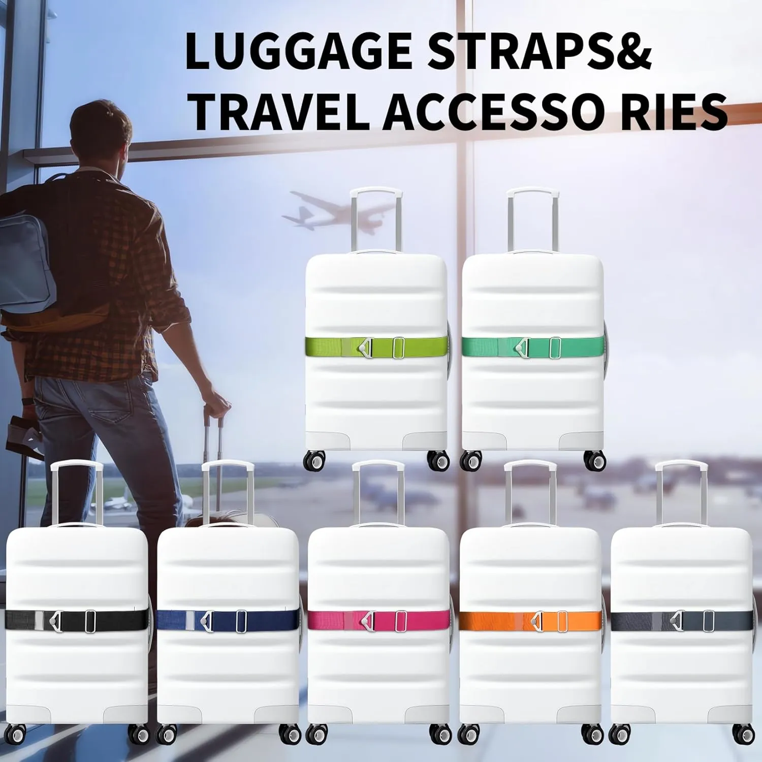 TOOVREN 2-in-1 Travel Belt for Luggage Straps Add a Bag Bungees Suitcase Luggage Strap Over Handle Suitcases Belt for Carry On Bag Adjustable Backpack Attachment Airport Travel Accessories Light Blue