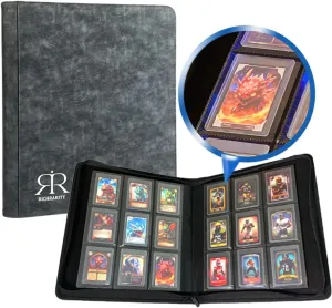 Top Loader Card Binder | Holds 360 Toploaders | ROTHRATHER 9 Pocket Top Loader Card Storage with Sleeves for 3" x 4" Card Holders for Trading Cards or Sports Cards (Grey)