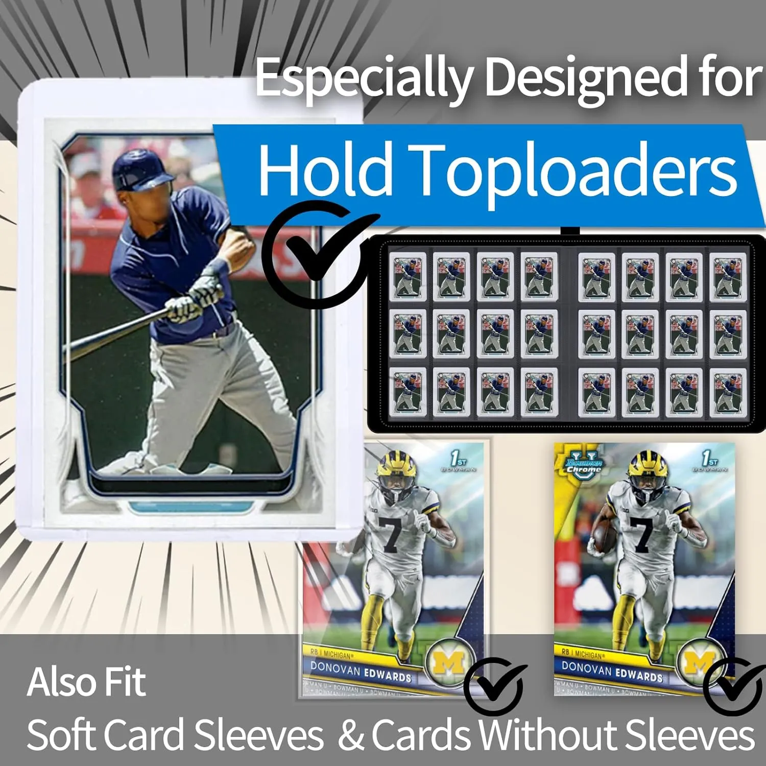 Toploader Binder 12 Pockets, Trading Card Binder Holder Albums Book For Sports, Trading, And Gaming Cards Black - Total 432 Pockets