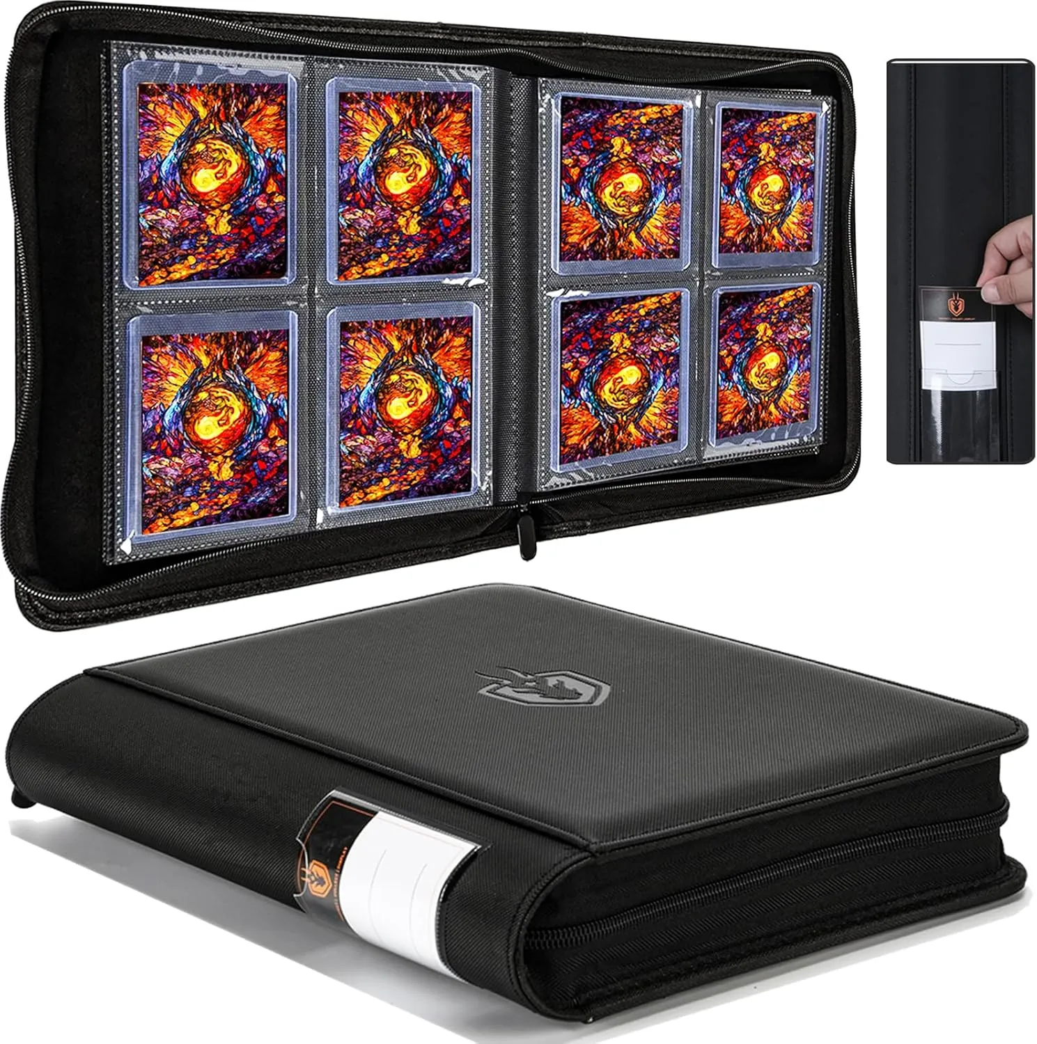 Toploader Binder, 4-Pocket Holds 128 Cards in 3" x 4" Rigid Card Holders | Label Design | Waterproof PU Leather | Ringless Double-Sided Pages for TCG/Trading Cards,Sports or MTG Cards-ByderPro