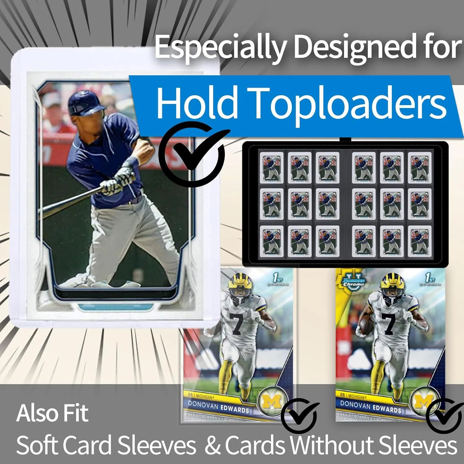 Toploader Binder 9 Pockets, Trading Card Binder Holder Albums Book For Sports, Trading, And Gaming Cards Black - Total 324 Pockets