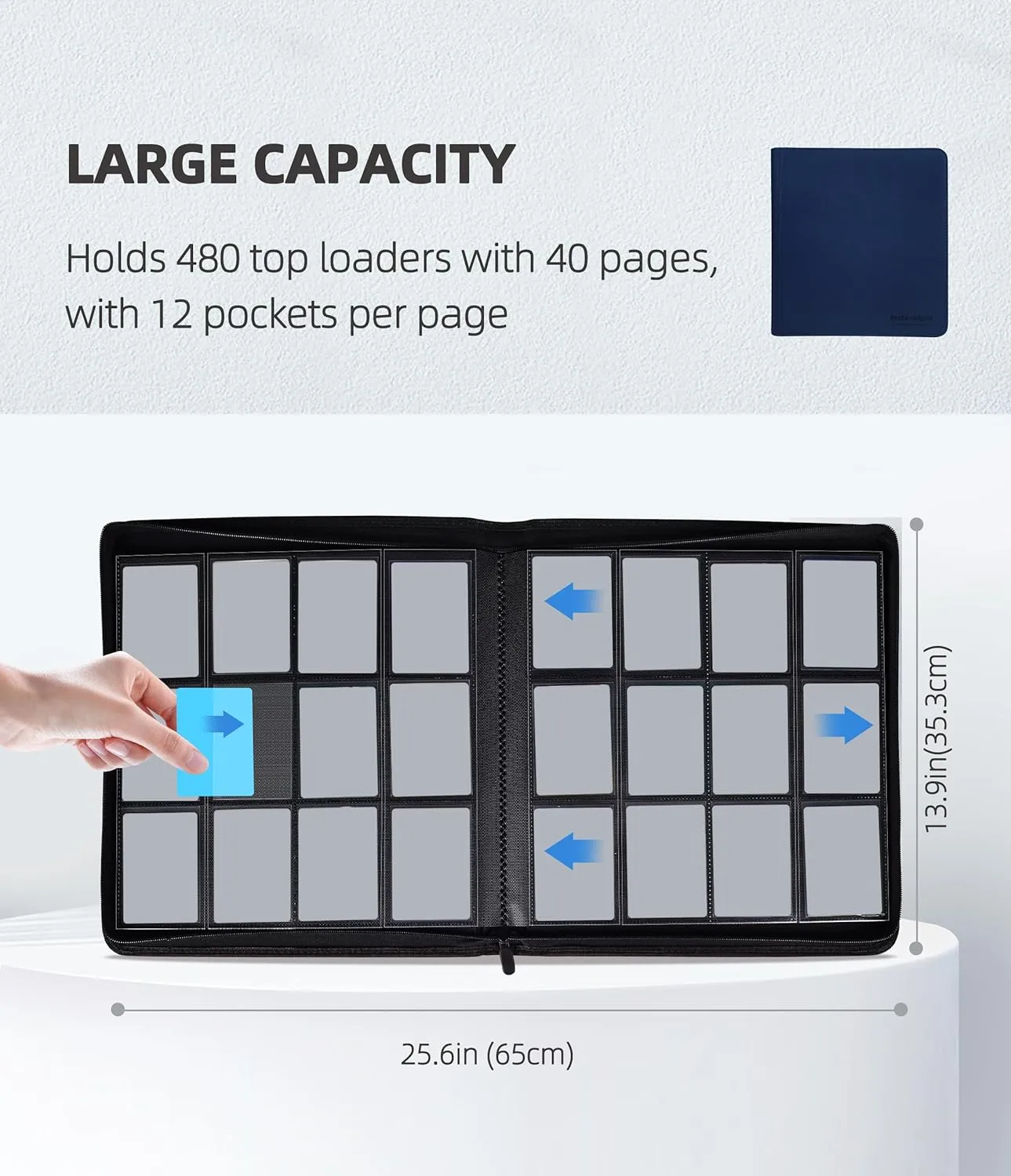 Toploader Binder, Holds 480 Cards,12 Pocket Top Loader Binder with double side Holders for Trading Cards or Sports Cards(Blue)