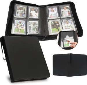 Toploader Binder, HYMENEX Top Loader Card Storage Holds 96 Cards, 4 Pocket TopLoader Card Binder for Trading Cards 3" x 4" Rigid Card Holders and Sports Cards - Classic Black