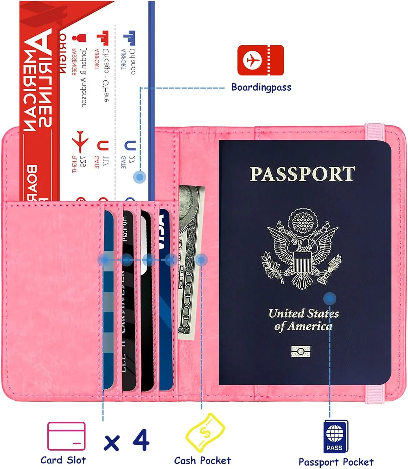 TOURSUIT RFID Blocking Passport Holder for Women Men, Leather Passport Travel Wallet with Metal 3D Metal Badge, Travel Document Holder Cover Accessories (Pink)