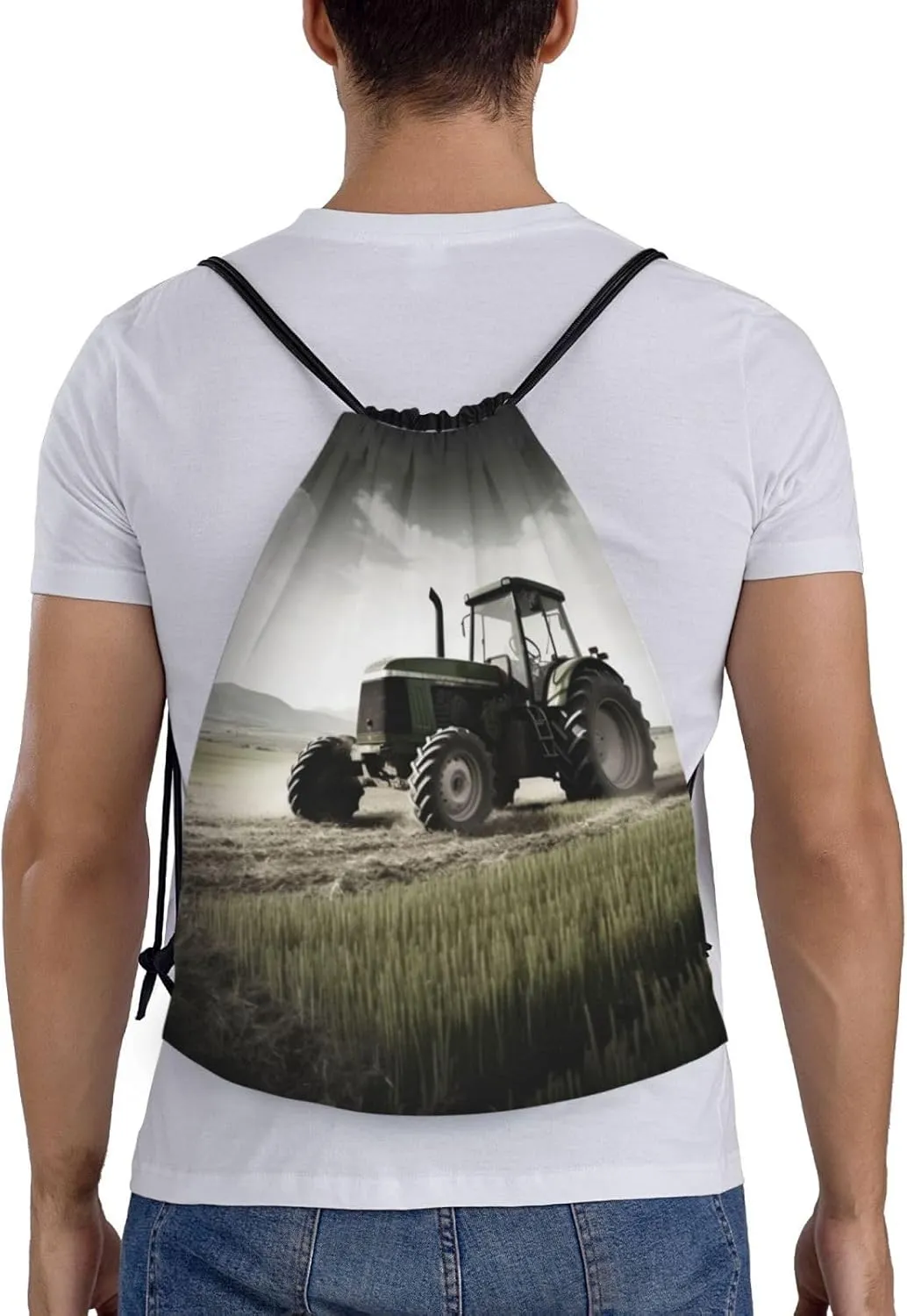 Tractor Agriculture Tranquil Drawstring Backpack for Men Gym Bag String Bag Waterproof Drawstring Bag for Women Swim Bag Medium