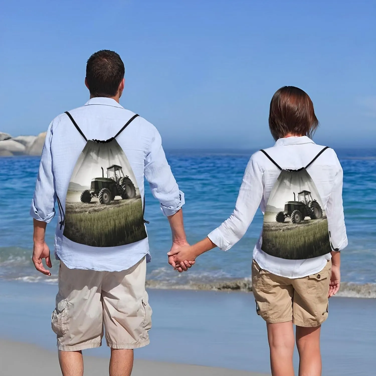 Tractor Agriculture Tranquil Drawstring Backpack for Men Gym Bag String Bag Waterproof Drawstring Bag for Women Swim Bag Medium
