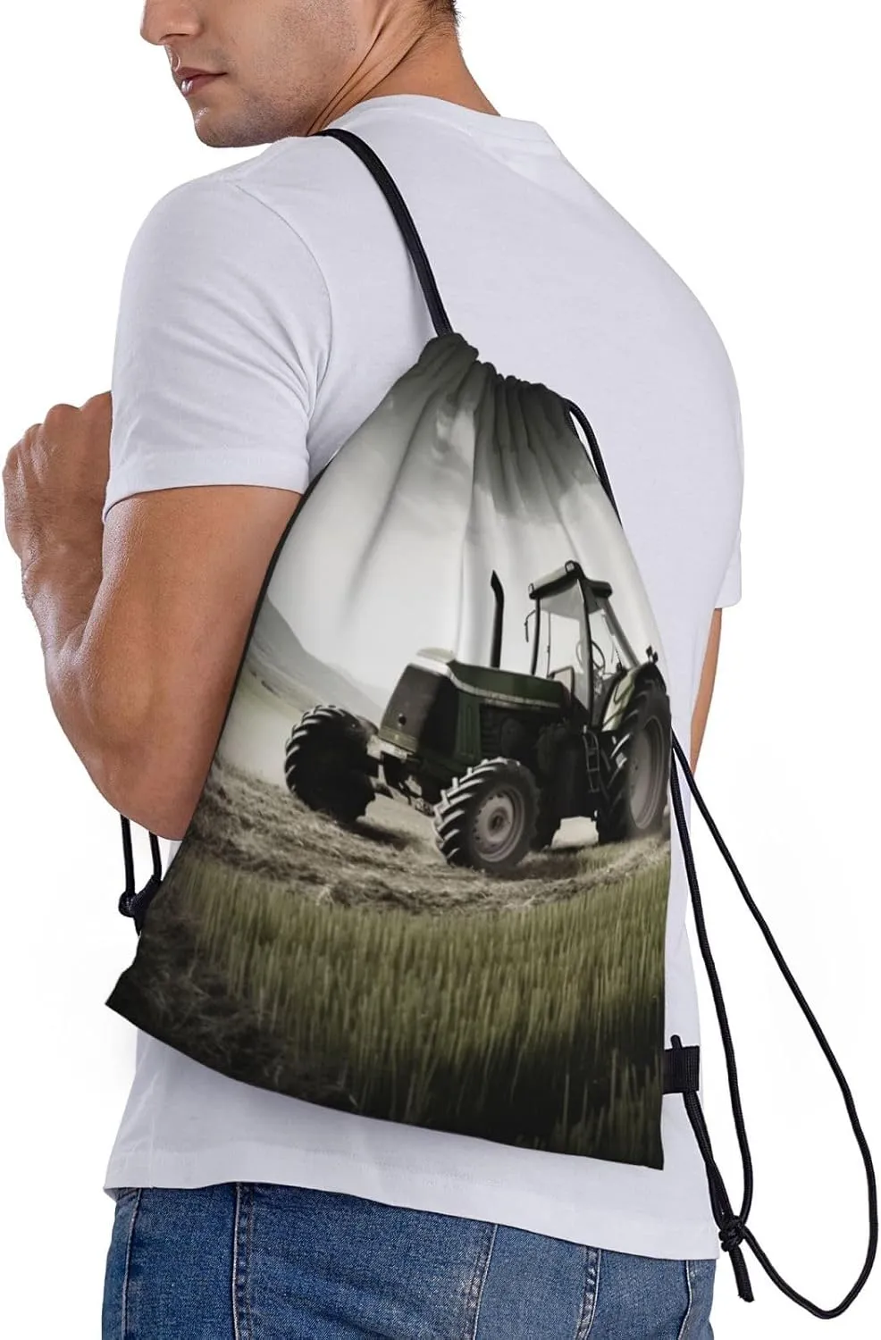 Tractor Agriculture Tranquil Drawstring Backpack for Men Gym Bag String Bag Waterproof Drawstring Bag for Women Swim Bag Medium