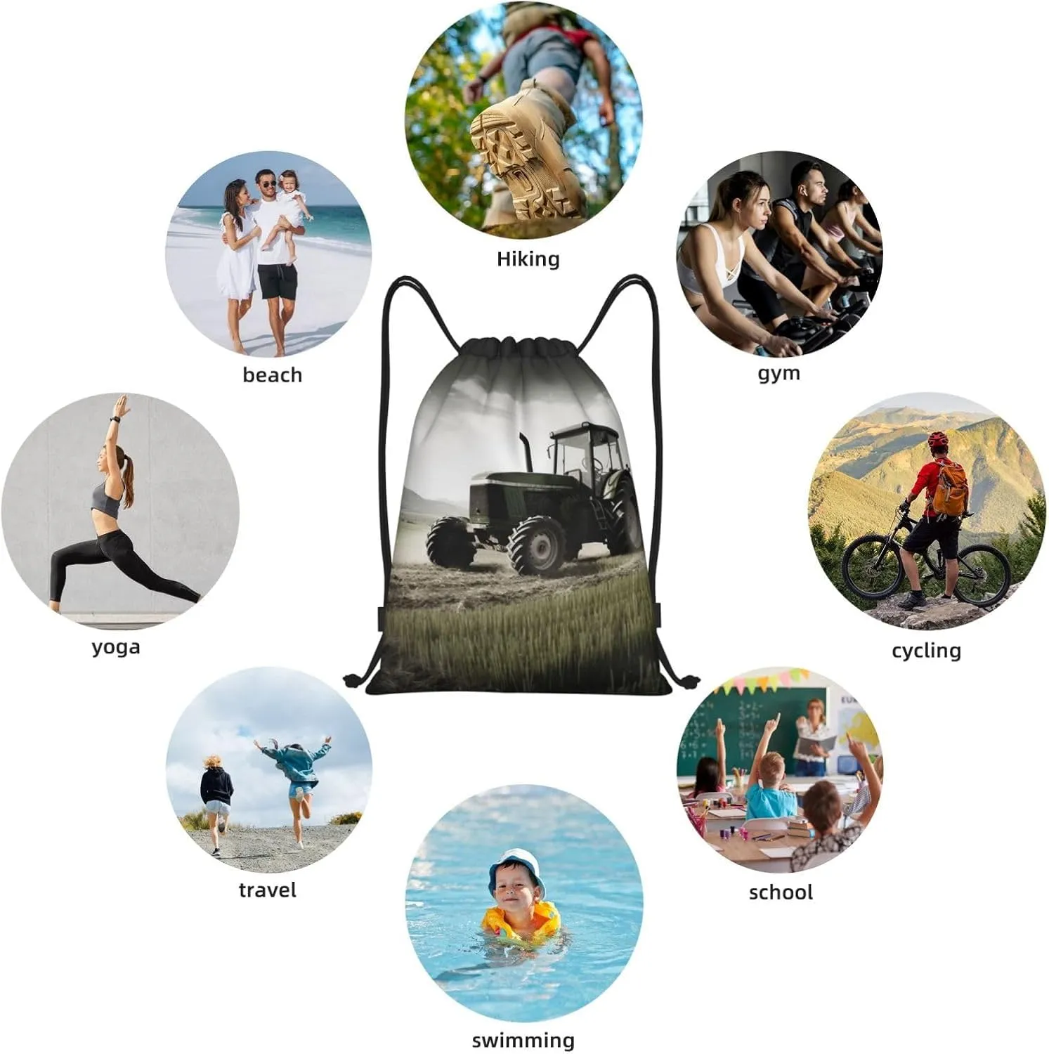 Tractor Agriculture Tranquil Drawstring Backpack for Men Gym Bag String Bag Waterproof Drawstring Bag for Women Swim Bag Medium