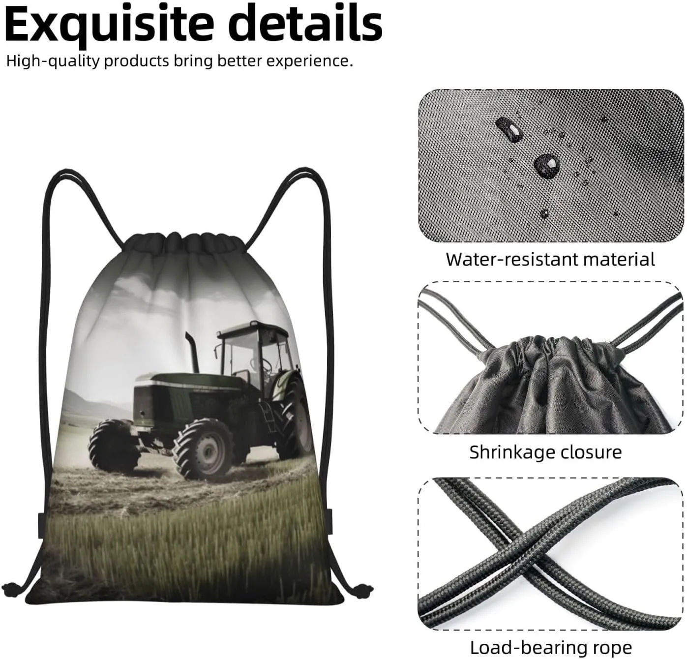 Tractor Agriculture Tranquil Drawstring Backpack for Men Gym Bag String Bag Waterproof Drawstring Bag for Women Swim Bag Medium