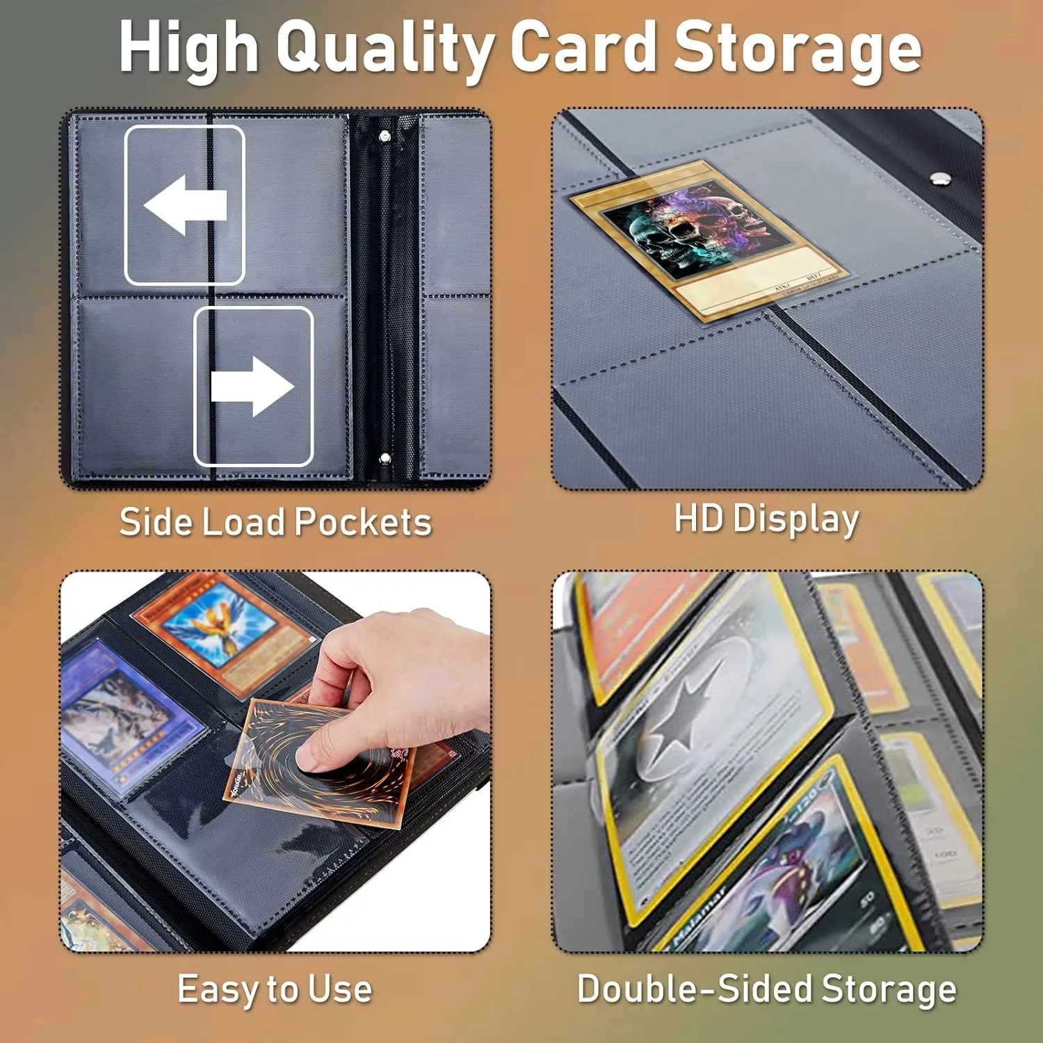 Trading Card Binder, 4 Pocket Album Display Holder, 400 Cards Double Sided Pockets Holder Sleeves Case for Standard Size Sports Cards, Cute Black Cat