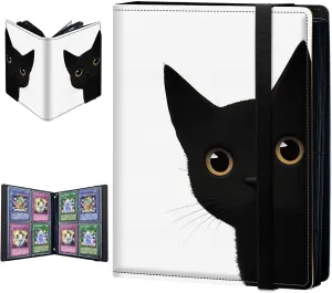 Trading Card Binder, 4 Pocket Album Display Holder, 400 Cards Double Sided Pockets Holder Sleeves Case for Standard Size Sports Cards, Cute Black Cat