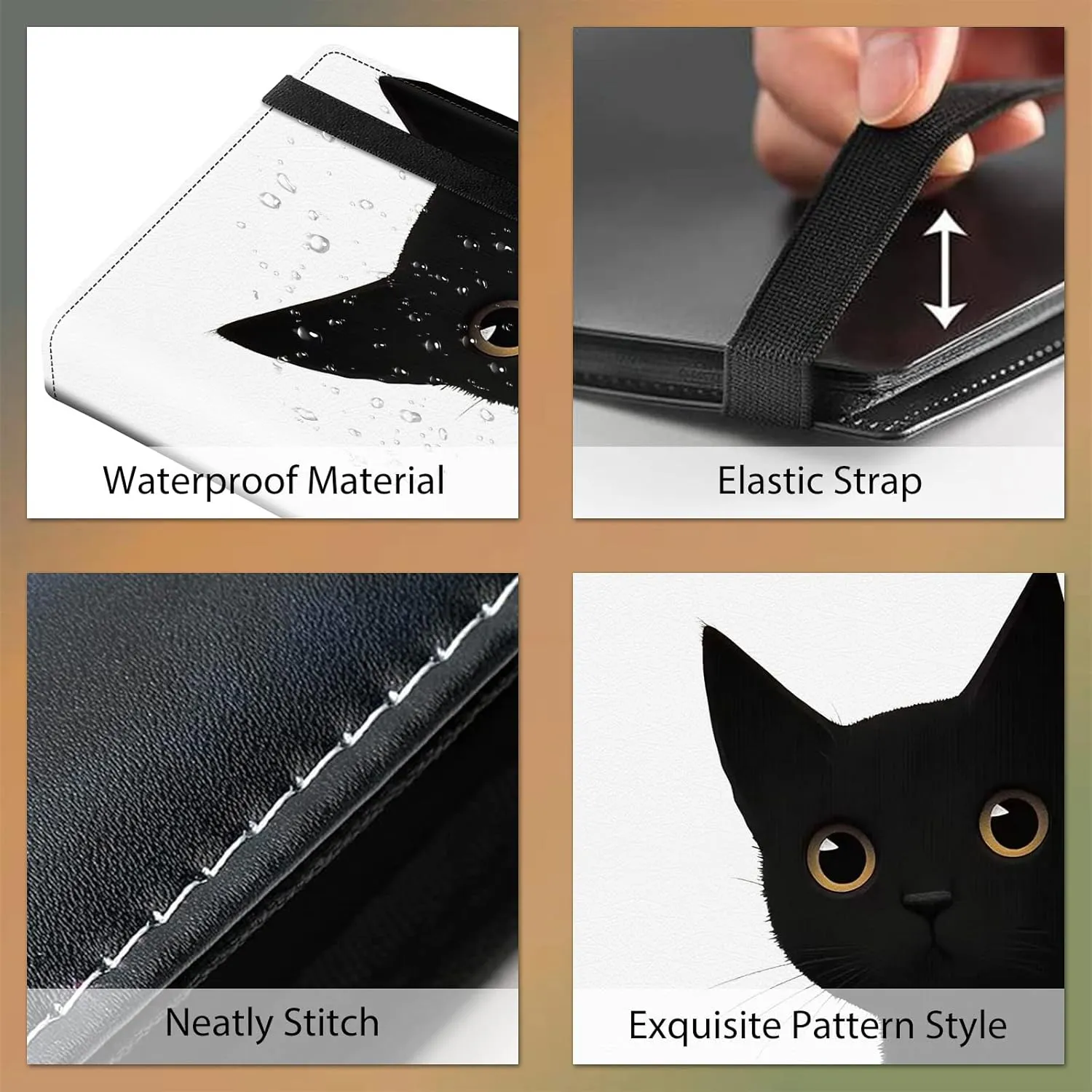 Trading Card Binder, 4 Pocket Album Display Holder, 400 Cards Double Sided Pockets Holder Sleeves Case for Standard Size Sports Cards, Cute Black Cat
