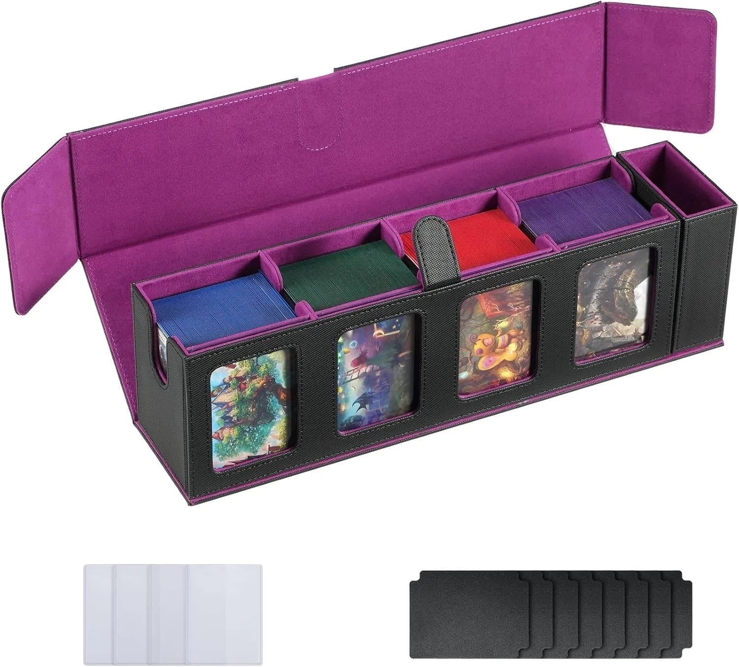 Trading Card Deck Case for 840 Cards, Storage Box with Display Windows for MTG Commander, PTCG, Sport Cards and Other Trading Card Games - Purple