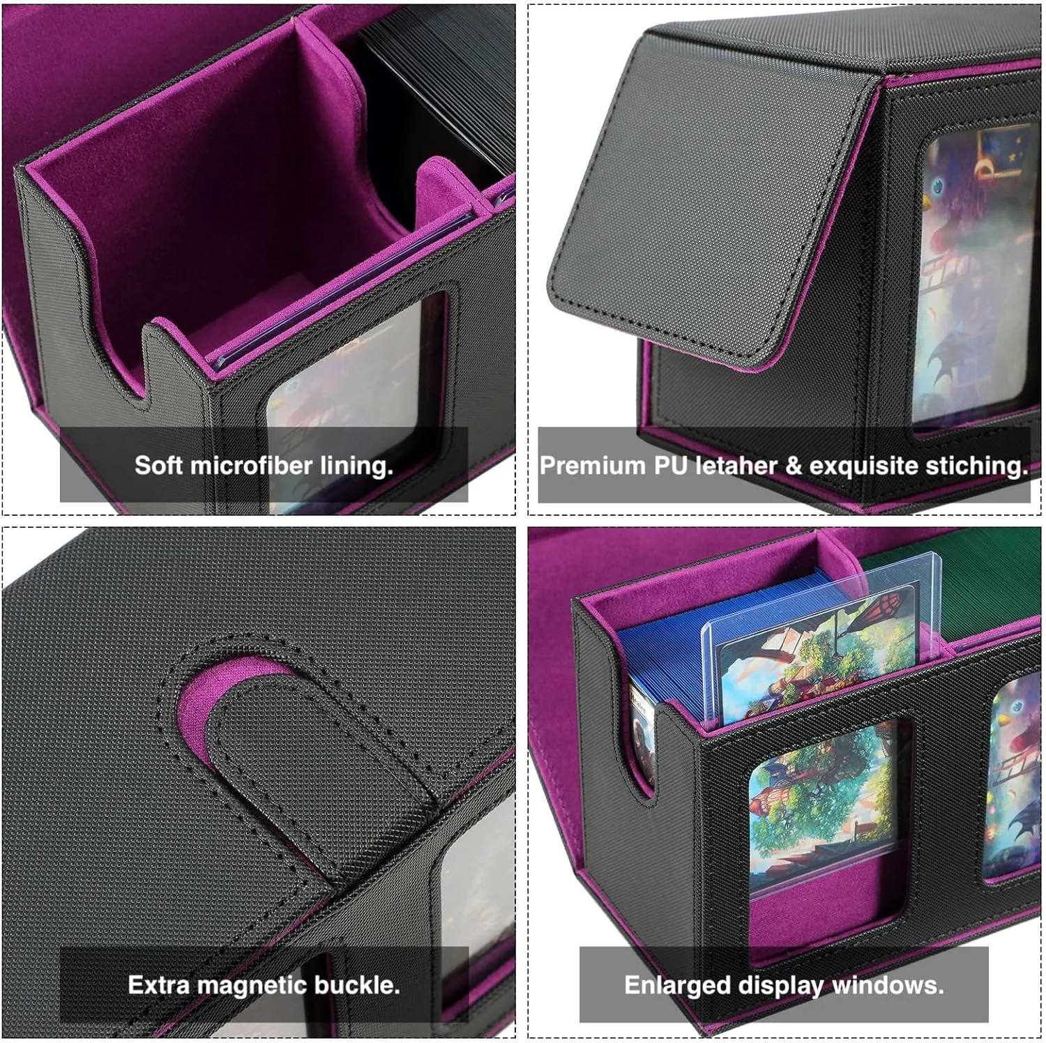 Trading Card Deck Case for 840 Cards, Storage Box with Display Windows for MTG Commander, PTCG, Sport Cards and Other Trading Card Games - Purple