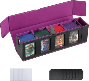 Trading Card Deck Case for 840 Cards, Storage Box with Display Windows for MTG Commander, PTCG, Sport Cards and Other Trading Card Games - Purple