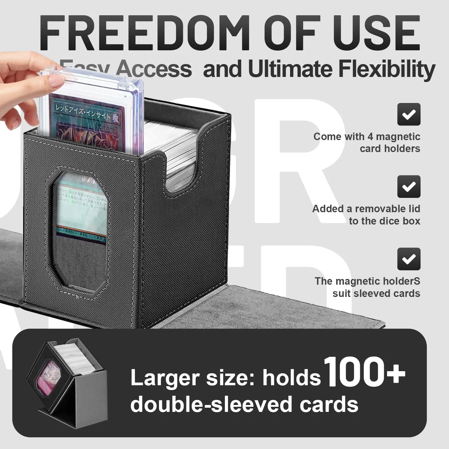 Trading Card Storage Box with Commander Display for MTG, TCG, Sports Cards, 5-in-1 Card Deck Box, Holds 450  Double-Sleeved Cards, 4 Individual Deck Cases with Covers, Dice Tray & Magnetic Holders