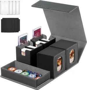Trading Card Storage Box with Commander Display for MTG, TCG, Sports Cards, 5-in-1 Card Deck Box, Holds 450  Double-Sleeved Cards, 4 Individual Deck Cases with Covers, Dice Tray & Magnetic Holders