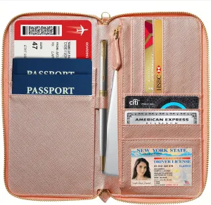 Travel Document Organizer - RFID Passport Wallet Case Family Holder Id Wristlet