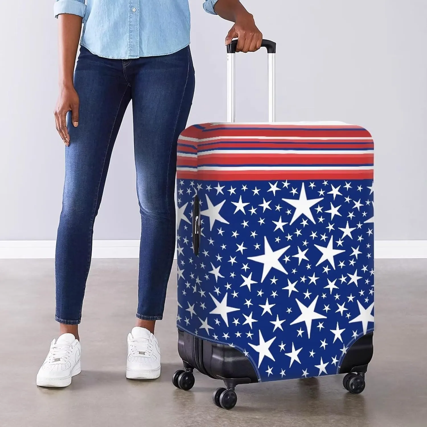 Travel Luggage Cover Suitcase Cover Protector Fits 25-28 Inch Luggage, Stars Stripe Red Blue High Elasticity Suitcase Cover for Luggage
