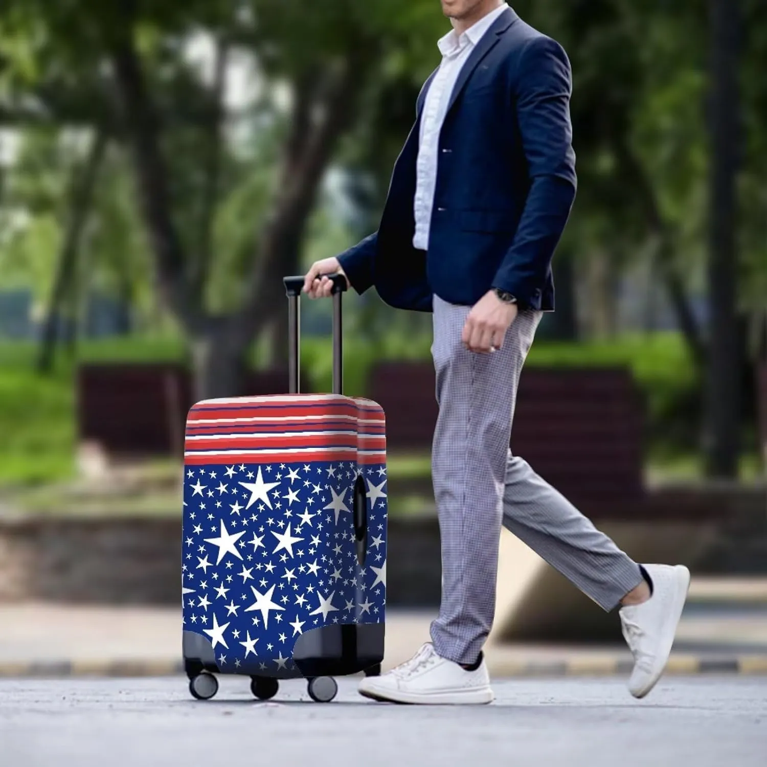Travel Luggage Cover Suitcase Cover Protector Fits 25-28 Inch Luggage, Stars Stripe Red Blue High Elasticity Suitcase Cover for Luggage