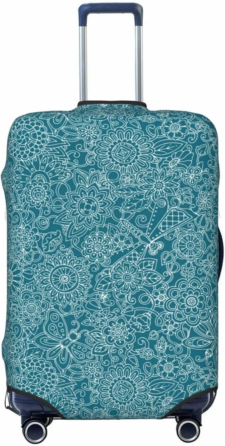 Travel Luggage Cover Suitcase Elastic Washable Abstract Dragonfly Butterfly Mandala Floral Suitcase Protector Bag,Spandex With Zipper Closure Baggage Covers,X-Large