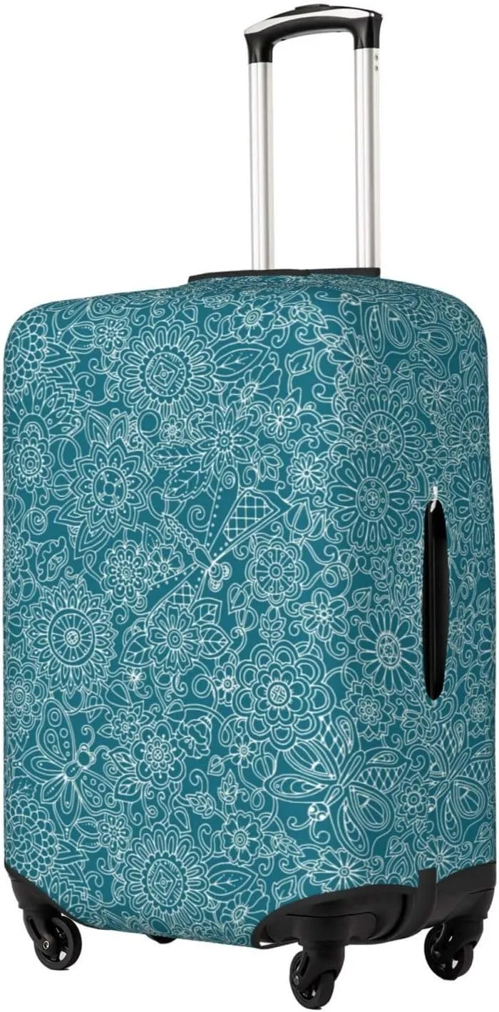 Travel Luggage Cover Suitcase Elastic Washable Abstract Dragonfly Butterfly Mandala Floral Suitcase Protector Bag,Spandex With Zipper Closure Baggage Covers,X-Large