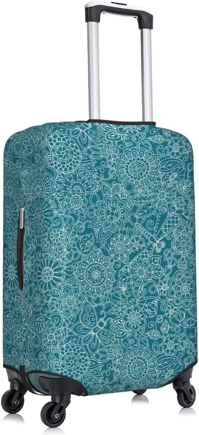 Travel Luggage Cover Suitcase Elastic Washable Abstract Dragonfly Butterfly Mandala Floral Suitcase Protector Bag,Spandex With Zipper Closure Baggage Covers,X-Large
