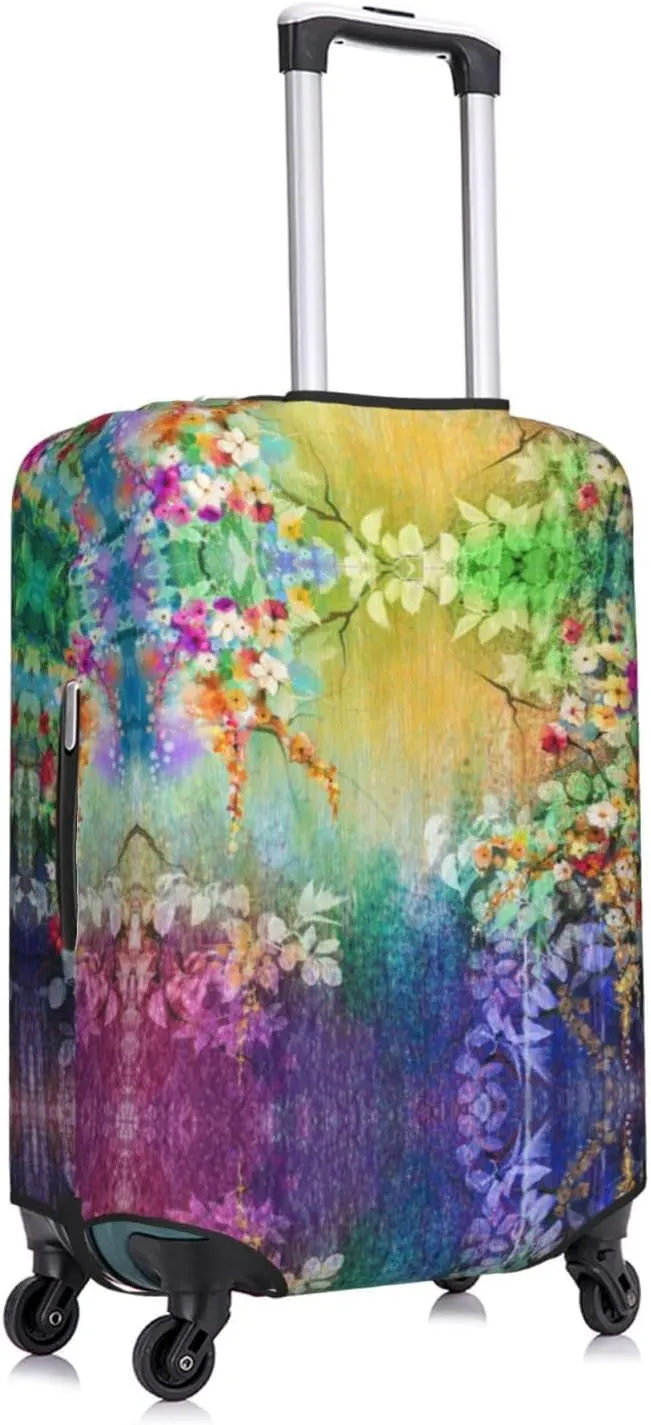 Travel Luggage Cover Suitcase Elastic Washable Abstract Spring Flower Watercolor Floral Suitcase Protector Bag,Anti-Scratch With Zipper Closure Baggage Covers,X-Large