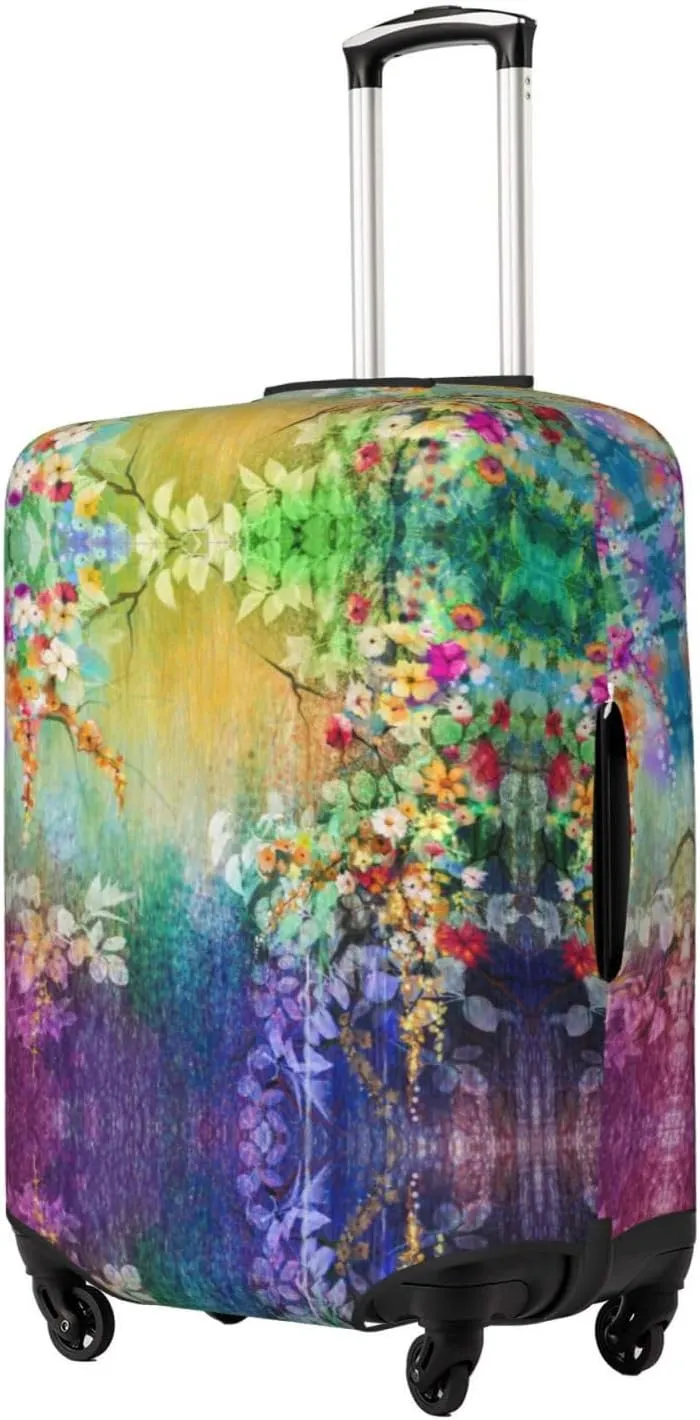 Travel Luggage Cover Suitcase Elastic Washable Abstract Spring Flower Watercolor Floral Suitcase Protector Bag,Anti-Scratch With Zipper Closure Baggage Covers,X-Large