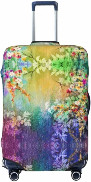 Travel Luggage Cover Suitcase Elastic Washable Abstract Spring Flower Watercolor Floral Suitcase Protector Bag,Anti-Scratch With Zipper Closure Baggage Covers,X-Large