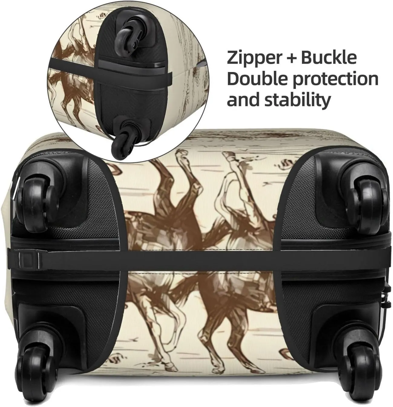 Travel Luggage Cover Suitcase Elastic Washable American Wild West Desert Cowboys Suitcase Protector Bag,Spandex With Zipper Closure Baggage Covers,Medium