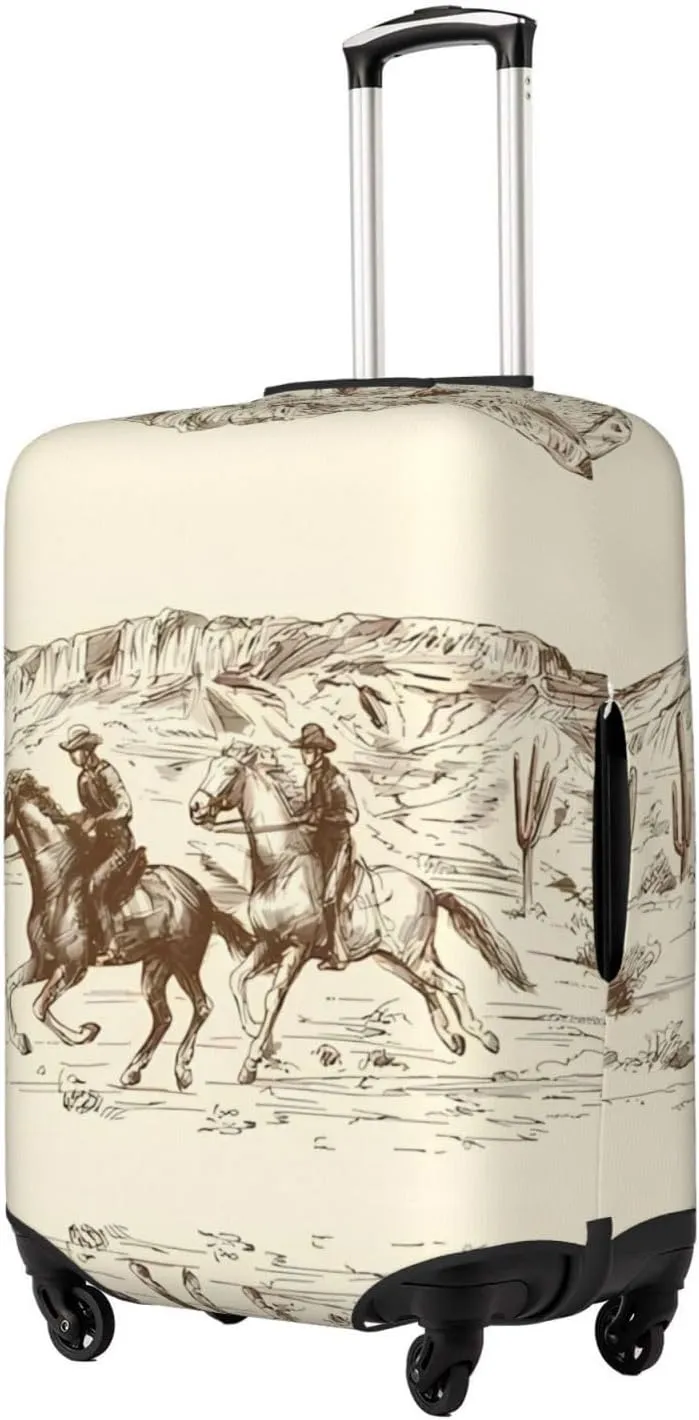 Travel Luggage Cover Suitcase Elastic Washable American Wild West Desert Cowboys Suitcase Protector Bag,Spandex With Zipper Closure Baggage Covers,Medium